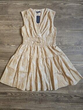 Tommy Hilfiger Dress Women 8 Tan Cotton Floral Lined Resort Vacation Cruise Boho